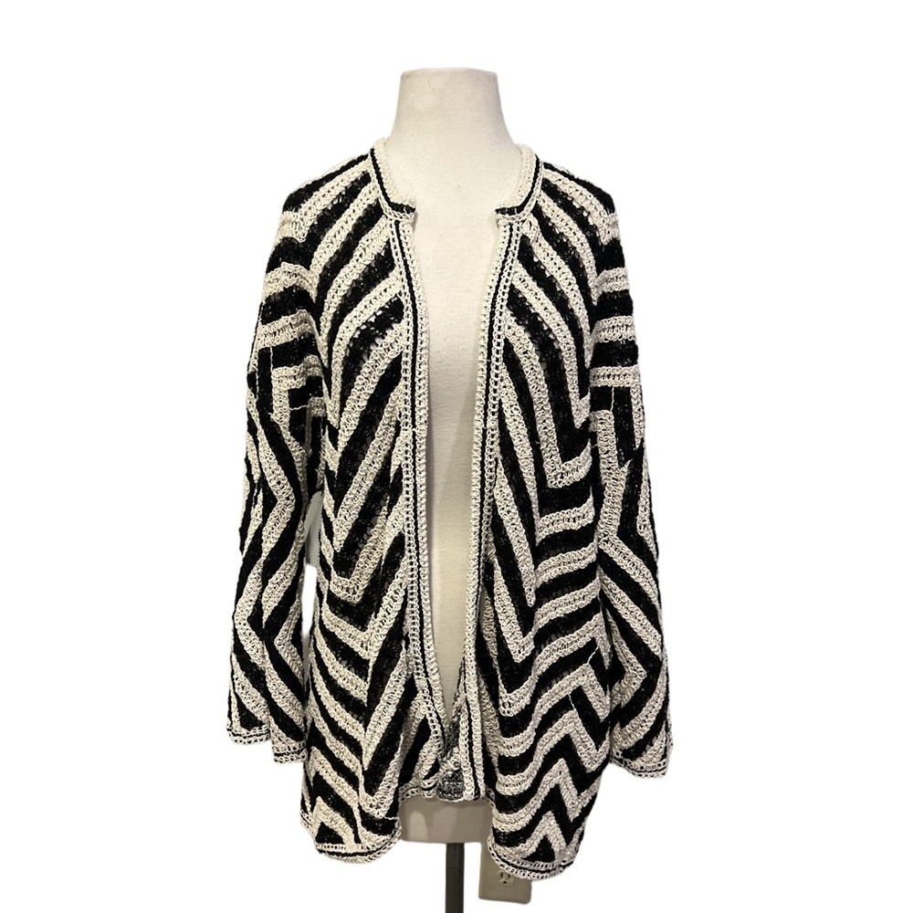 Zara Black and White Chevron Cardigan - Picture 2 of 7